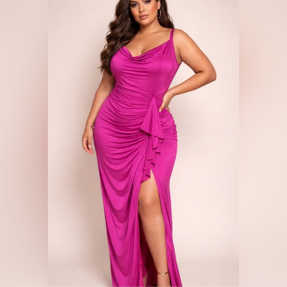 Elegant Magenta Draped Dress